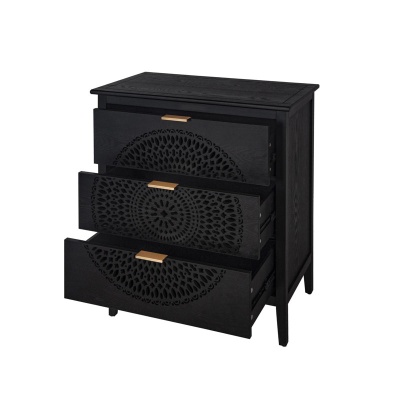 Commode 3 tiroirs Huertas, Noir