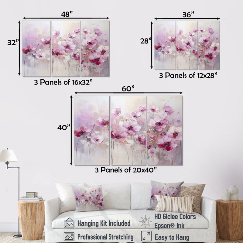 Ensemble d'art mural Fuschia, Toile tendue, H 28 po x l 36 po x P 1 po