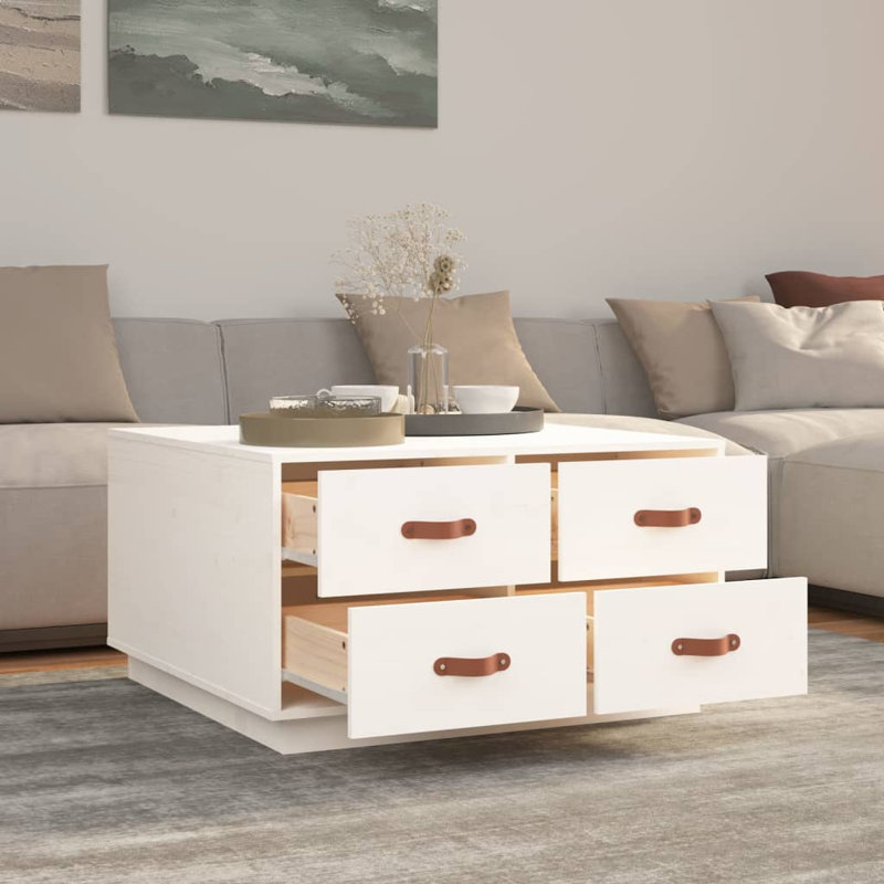 Labossiere Solid Wood Solid Coffee Table with Storage, White