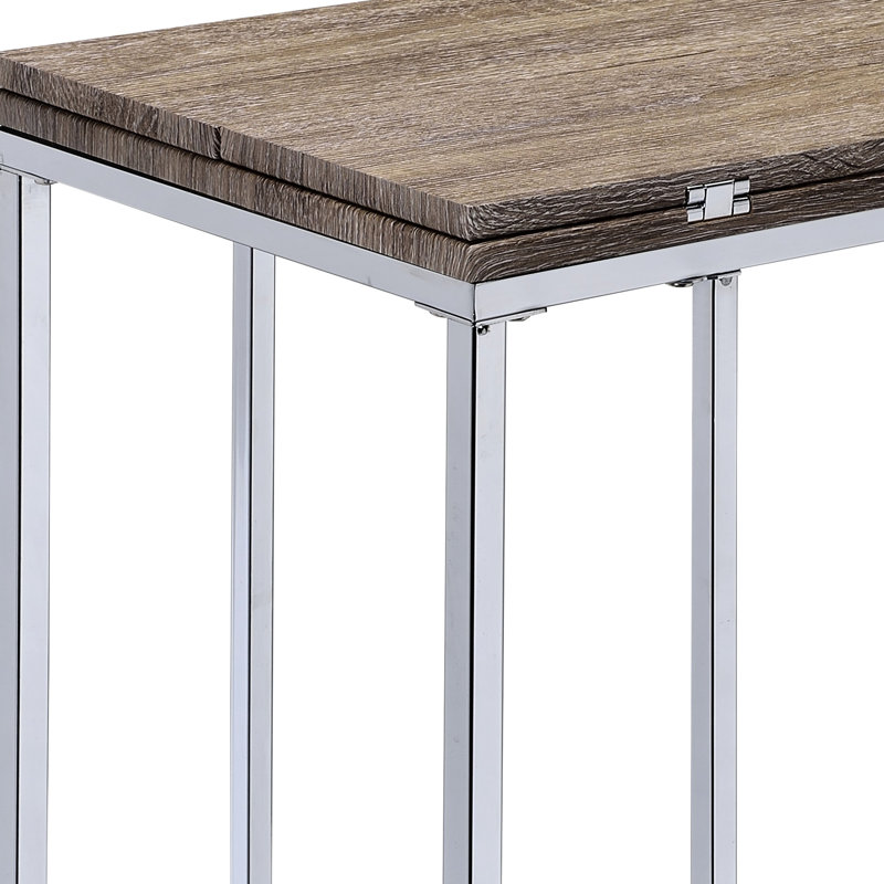 Table rectangulaire en chêne patiné - Plateau pliant et pivotant avec base moderne en métal de 15 mm avec pliage / pivotement et 12 po et 24 po extensible