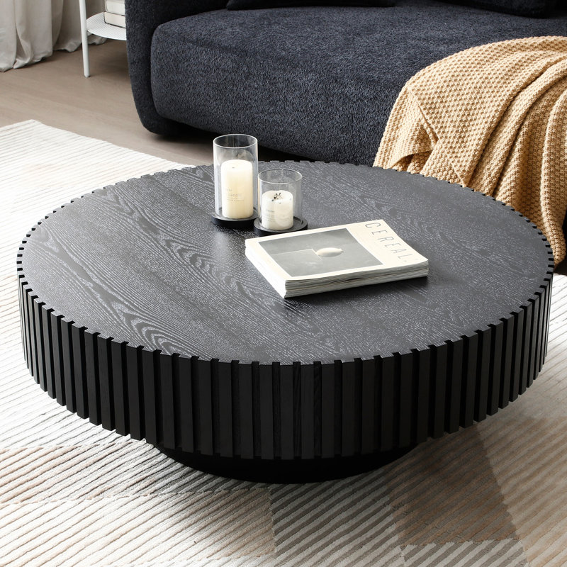 Table basse ronde 31,77 pouces noire moderne avec support pour salon 31,77 po Matt