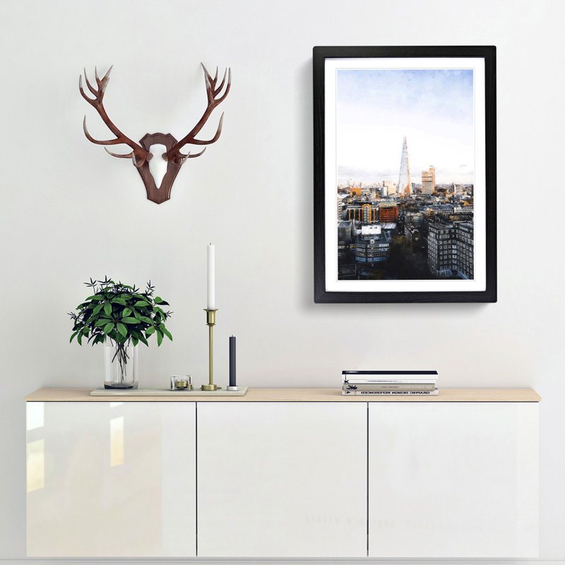 The London Skyline with the Shard - Picture Frame Painting Print, 63cm H x 45cm W x 2cm D, Black Framed