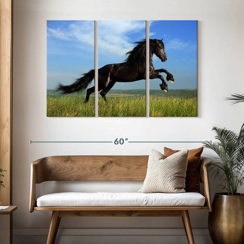 Brampt superbe cheval frison, H 32 po x l 50 po