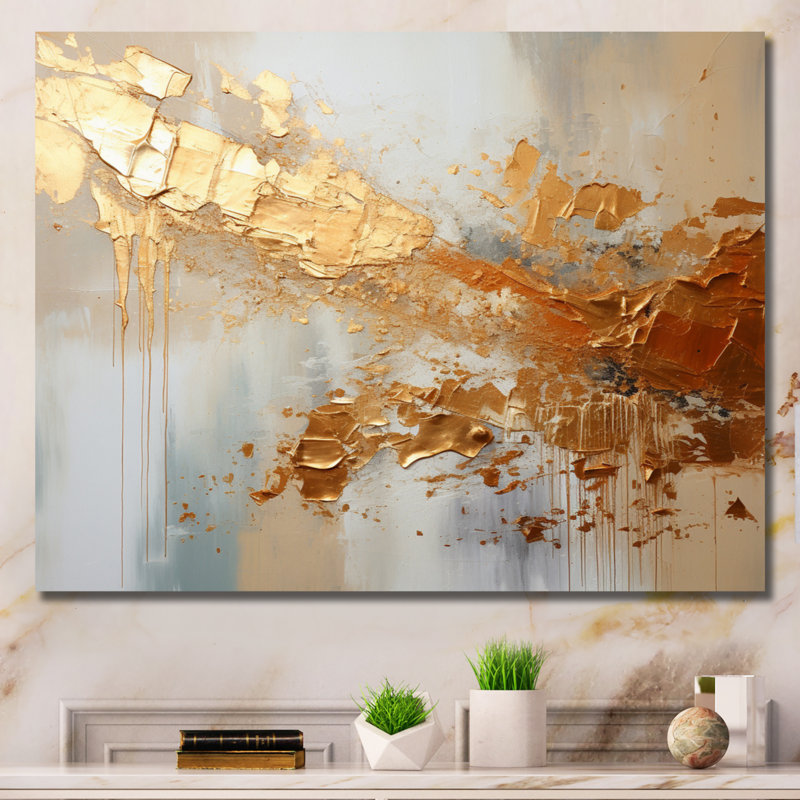 Golden Gleam II - Abstract Collages, art mural, H 30 po x l 40 po, Toile tendue, Sans cadre