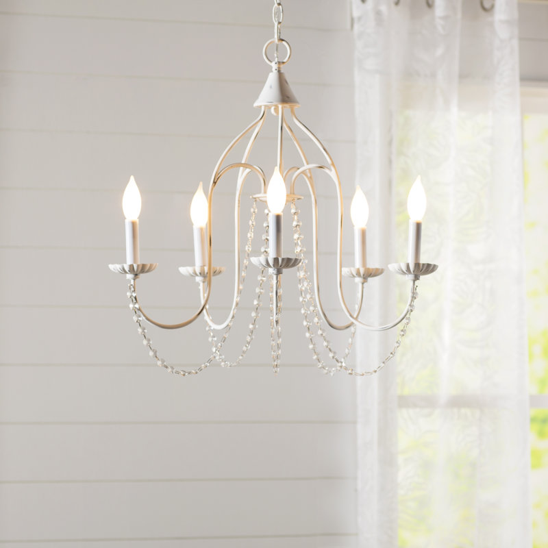 Hauppauge 5 - Light Steel Dimmable Chandelier, Antique White