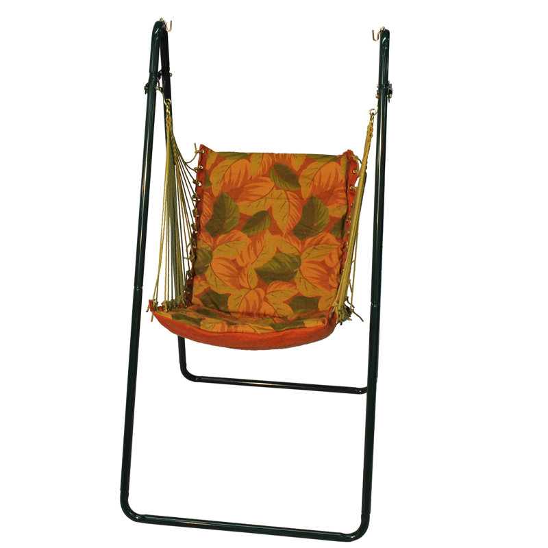 Blue Stripe Hanging Chair Hammock with Bronze Stand