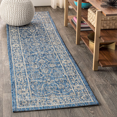 Haupt Vine and Border Textured Weave Navy/Gray Indoor/Outdoor Rug