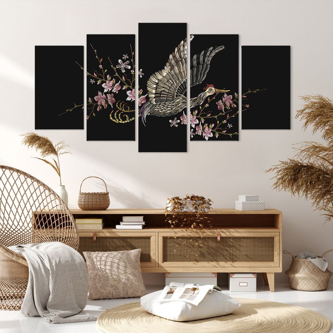 5-tlg. Leinwandbilder-Set Asian Bird Flowers