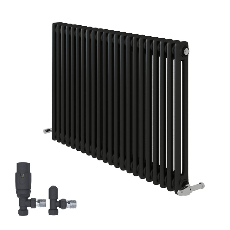 iBathUK Radiator + Angled Valve, 2, Grey, 600cm H x 1010cm W x 70cm D