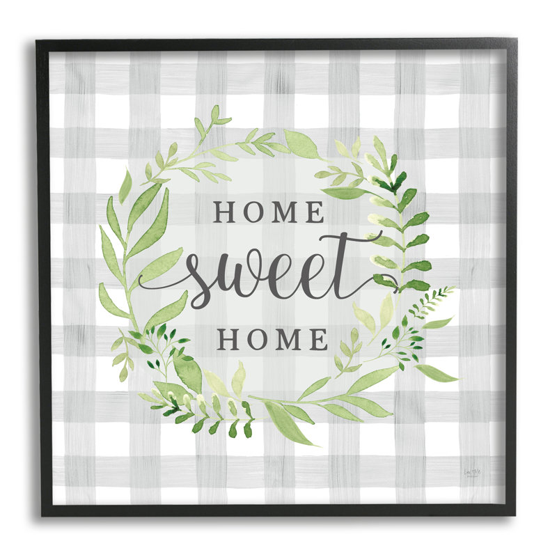 «Sweet Home On Gray Gingham» par Lux + Me Designs, Giclée encadrée noir minuit, H 12 po x l 12 po x P 1,5 po