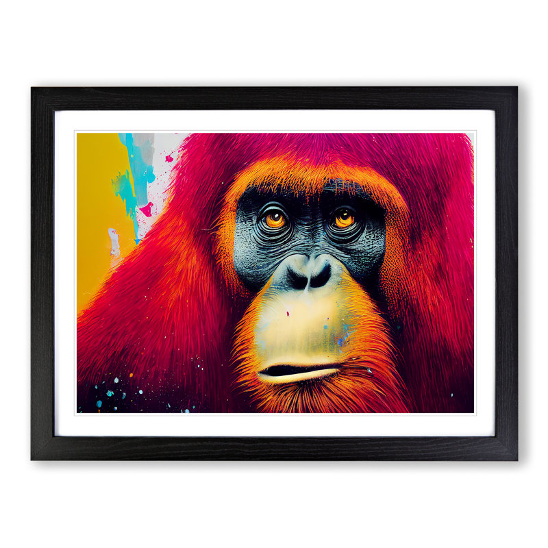 XH1022-6670X Painted Orangutan - Single Picture Frame Painting, Black Framed, 46cm H x 64cm W x 2cm D
