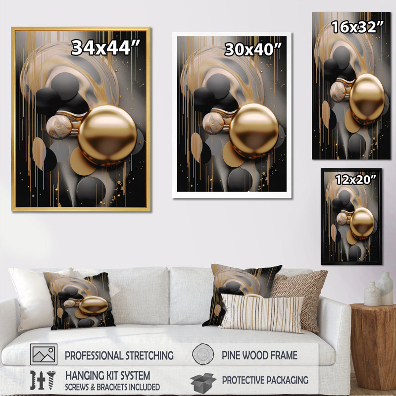 Reproduction d'art mural doré et noir mystique VI - Formes abstraites, H 20 po x l 12 po x P 1 po, Toile tendue