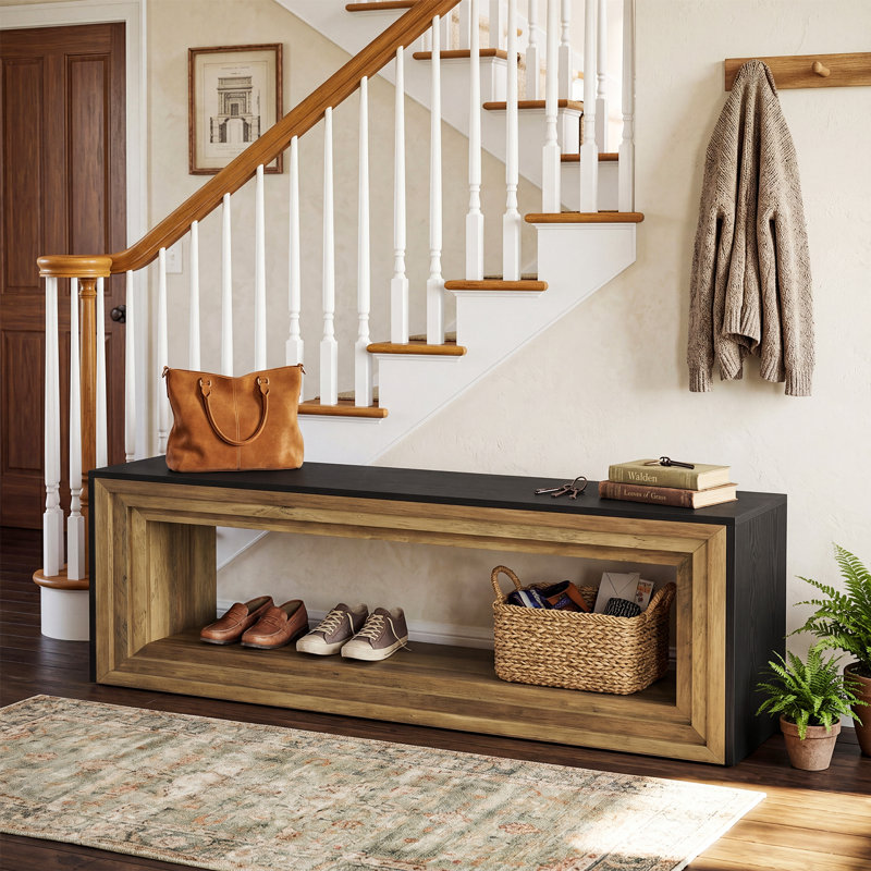 Banc d'entrée 63 po avec rangement pour chaussures Long Farmhouse