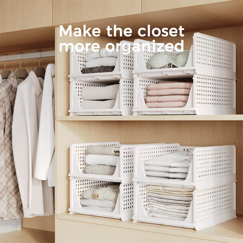 Foldable Closet Organizers And Storage Bins 4 Pack Drawer Shelf Storage Container For Wardrobe Kitchen Bathroom Office Dorm White