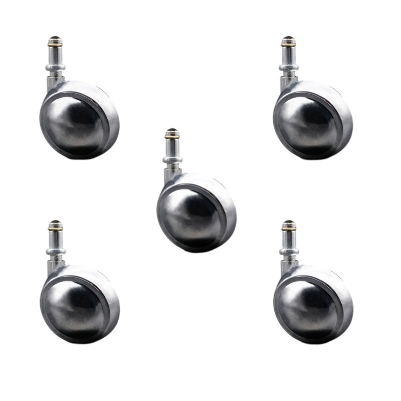 2.5 Inch Metal Ball Caster – 7/16” Grip Ring Stem – Set of 5 – SCC, Chrome brillant