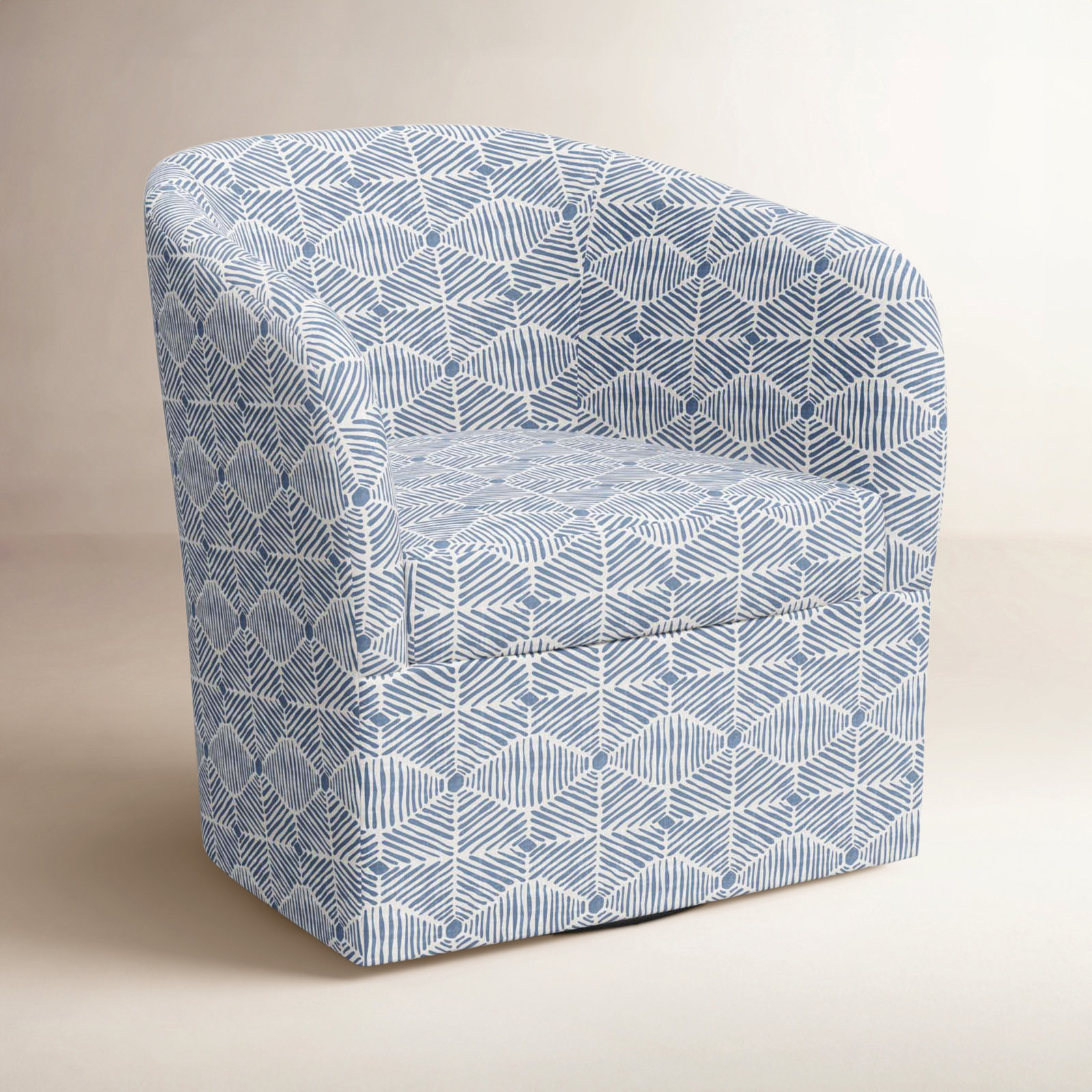 Lesia Upholstered Swivel Barrel Chair, Painted Diamond Dusty Blue