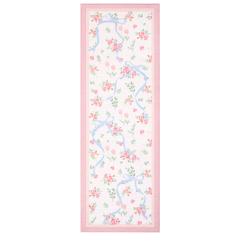 Washable Area Rug Bow Décor, Pink/Blue, Runner 2'6" x 8'