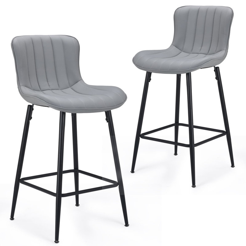 Upholstered 27" Counter Stool With Metal Frame, Gray