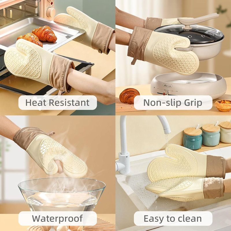 Gants de cuisson en silicone résistants à la chaleur jusqu'à 500 ° F, gants de four avec doublure douce, antidérapants essentiels pour la cuisine