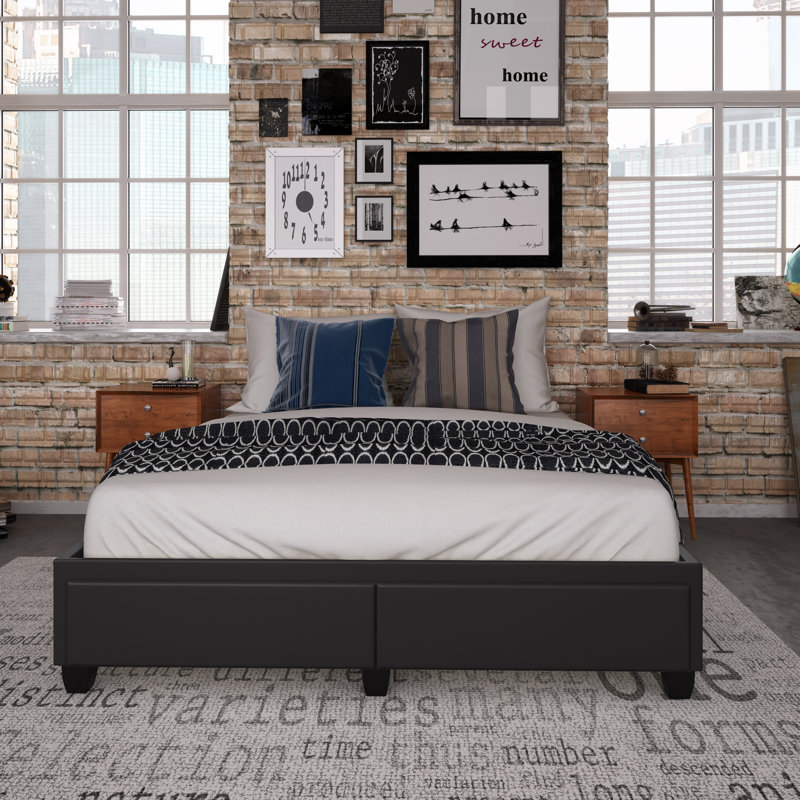 Lit plateforme avec rangement en similicuir Parma, Noir, Grand
