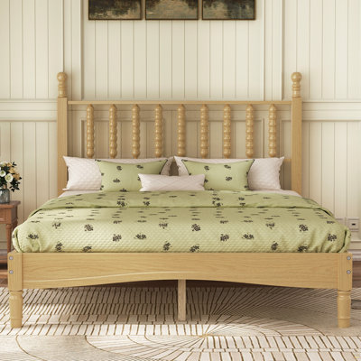 Waterloo Size Wood Platform Bed With Gourd Shaped Headboard