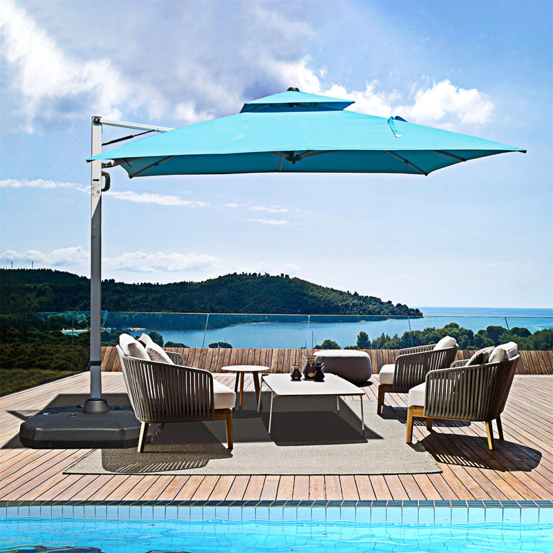 Parasol carré en porte-à-faux avec mât central, L 116,16 po x P 116,16 po, Bleu lac