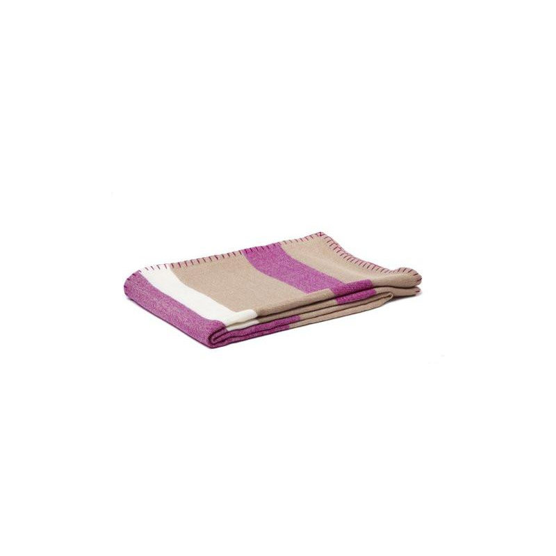 Block Stripe Woven Baby Alpaca Throw Blanket, Camel/Peony
