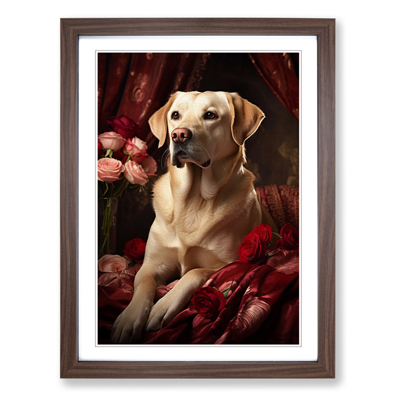 Labrador Retriever Romanticism - Single Picture Frame Print on Wood, Walnut Framed, 46cm H x 34cm W x 2cm D