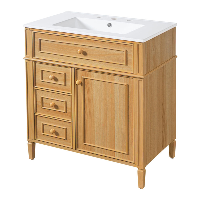 Meuble-lavabo de style rustique en bois avec lavabo en céramique, 30"