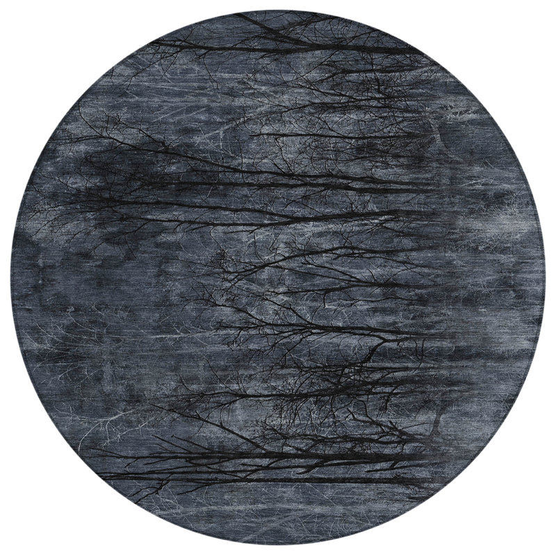 Machine Washable Indoor/Outdoor Xhevrie Charcoal Rug, Round 8'