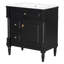 Meuble-lavabo de 30 po avec lavabo, armoire de salle de bain autoportante noire avec tiroir rabattable et tablette réglable, structure en bois d'hévéa massif, panneaux de fibres à densité moyenne et poignées en métal-629345712