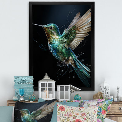 Woodleigh Teal Black Hummingbird Aerial Grace - Hummingbird Wall Art