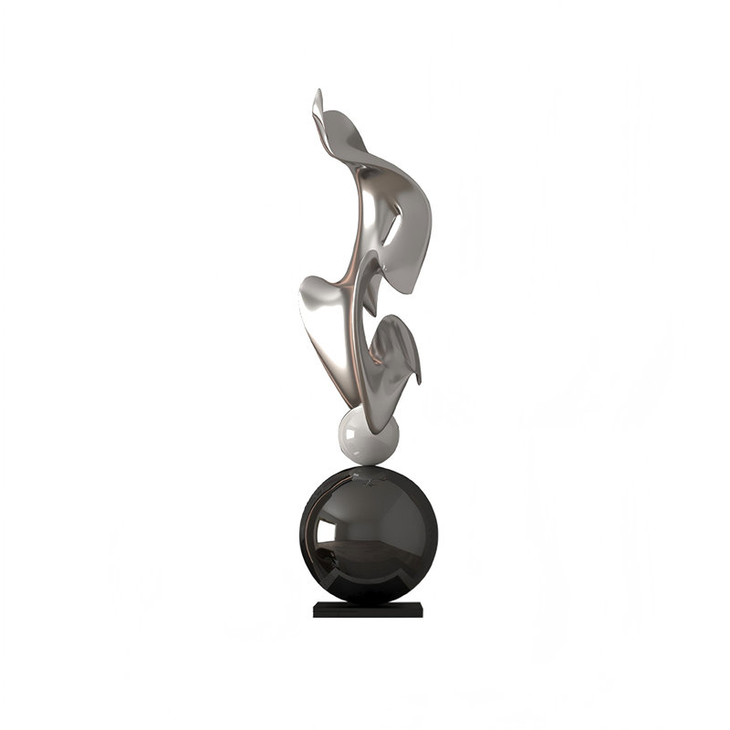 Sculpture géométrique 31,5 po, Blanc / argent / noir