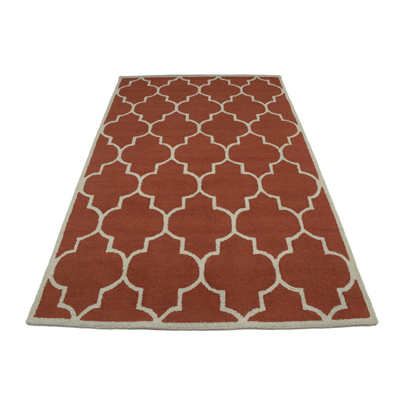 Trellis Handmade Tufted Wool Area Rug in Rusty Red