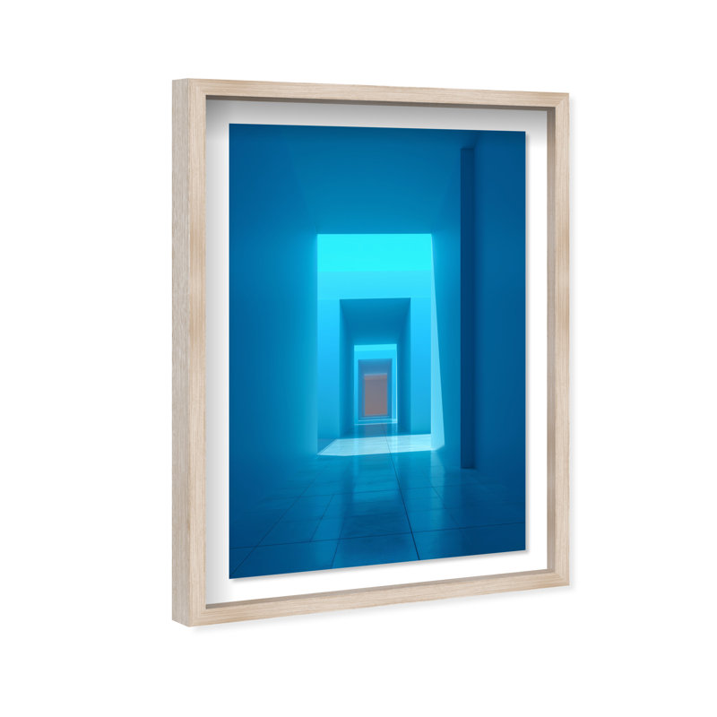 Cerulean Corridor II Shadowbox Abstract Print by Oliver Gal, Black Frame, 10 x 15, 31.5"H x 46.5"W, Natural Oak Shadowbox