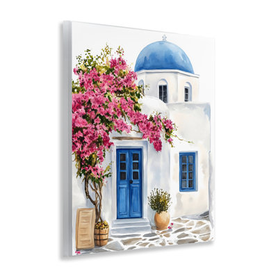 Maison de Santorin avec plaque murale Bougainvillea, design par LSR Design Studio