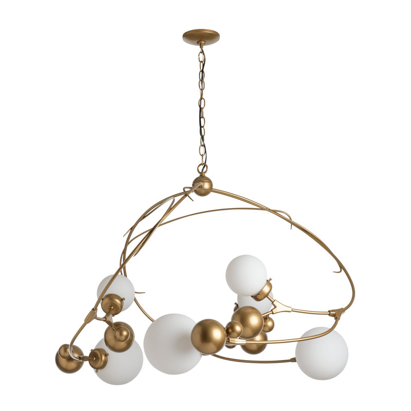 Sprig 6 - Light Unique Geometric Chandelier, Opal Glass, Soft Gold