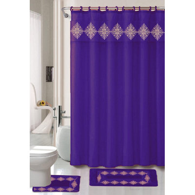 Damask Shower Curtain with Hooks Included