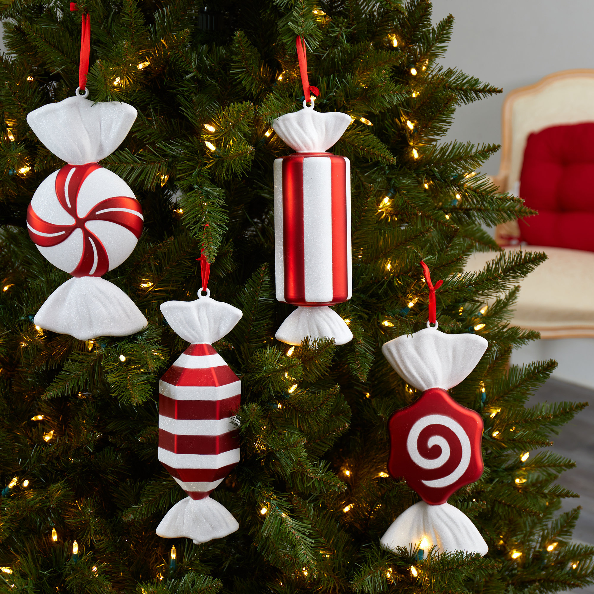 The Holiday Aisle® 4 Piece Jumbo Assorted Candy Deluxe Holiday Shaped Ornament Set | Wayfair