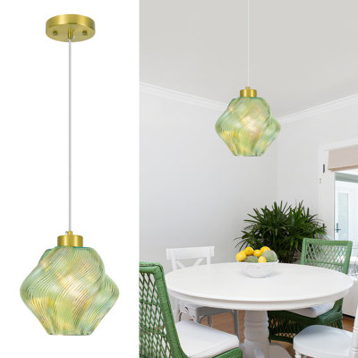 Suspension moderne en verre coloré avec abat-jour en verre torsadé, idéale pour îlot de cuisine, chambre ou salle à manger.