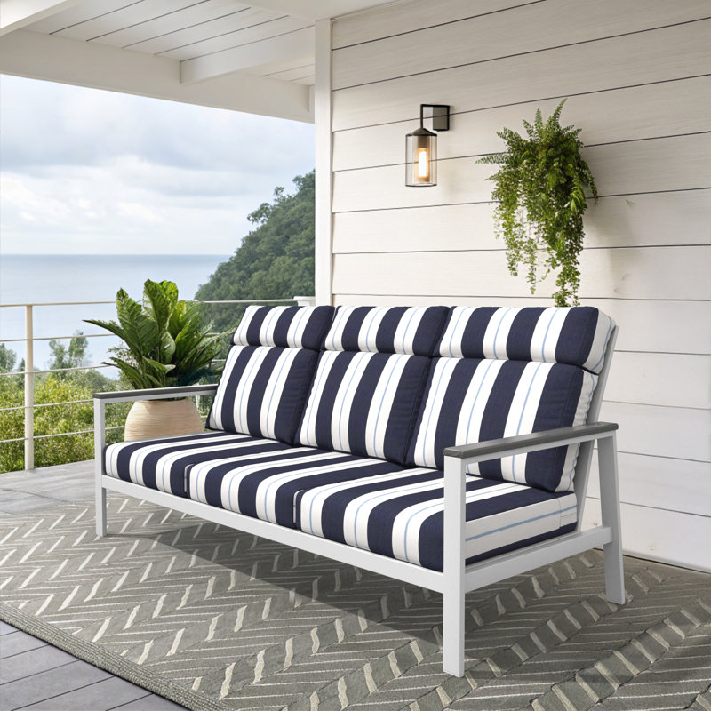 Townsend Metal Outdoor Sofa With Sunbrella Cushion, Striped, Relate Harbor