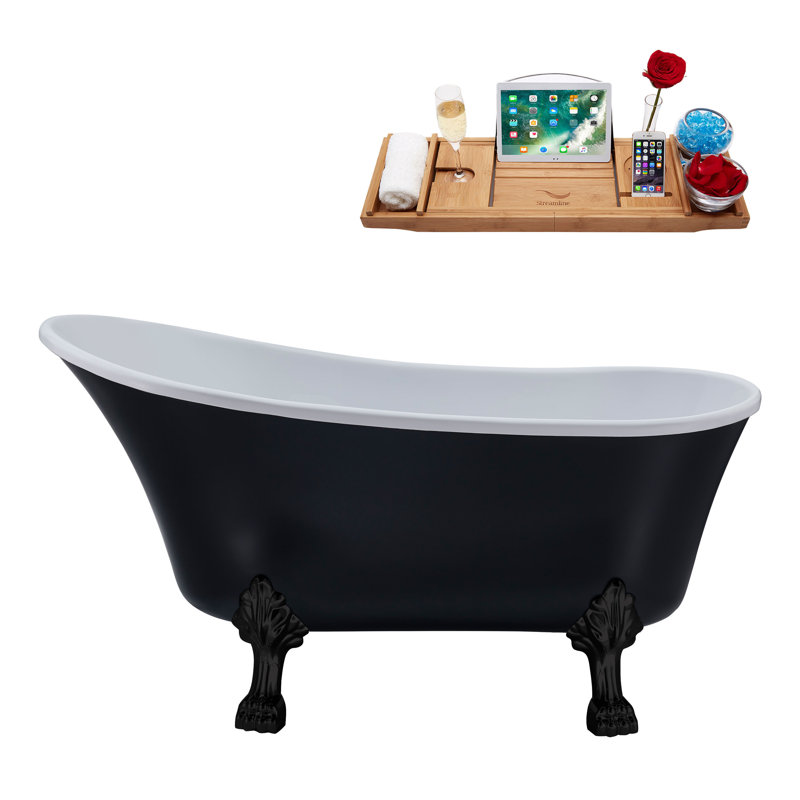 59.1'' x 27.6'' Soaking Acrylic Bathtub, Polished Chrome, Matte Black