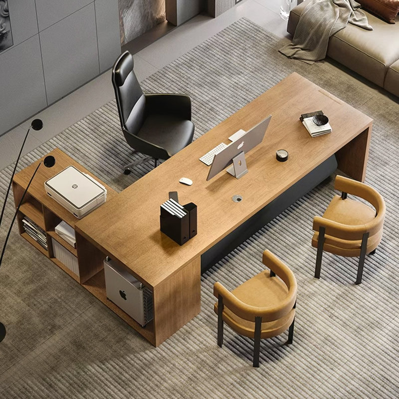 Solid Wood L-shaped Desk with Baffle, 29.53" H x 90.55" W x 55.12" D