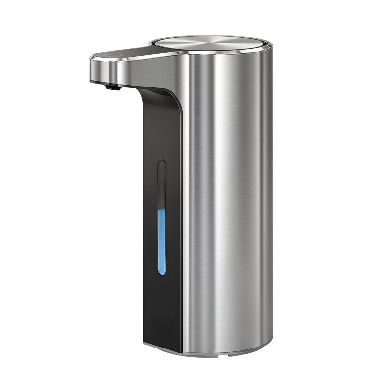 Distributeur de savon liquide automatique sans contact de 400 ml (13,5 oz liq.), distributeur de savon pour les mains et la vaisselle rechargeable pour la salle de bain et la cuisine, étanche, contrôle du volume réglable, (acier inoxydable)