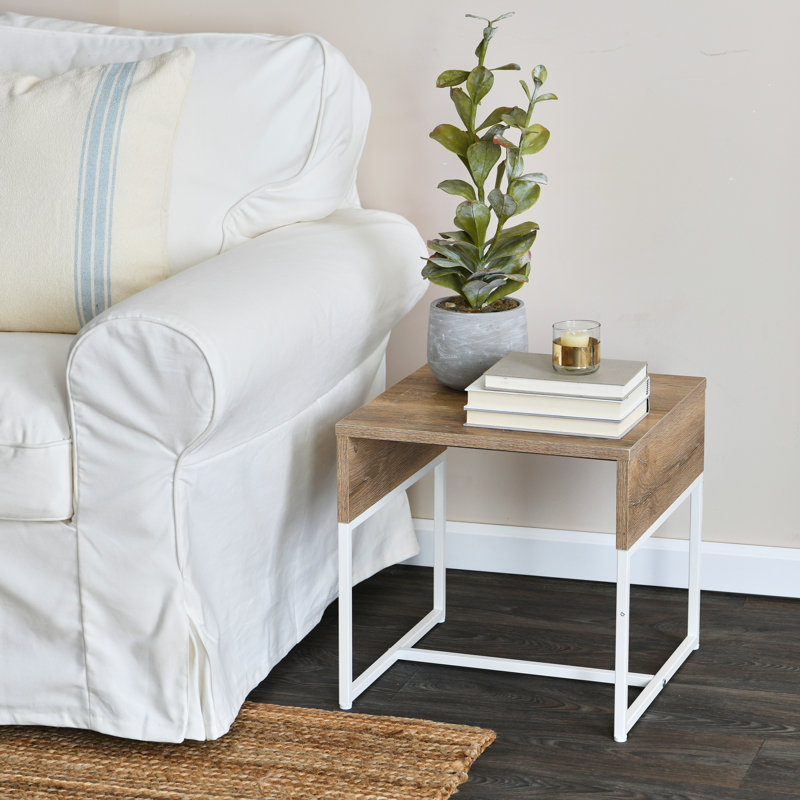 Coastal Oak & Iron Wrap End Table with White Frame, Coastal Oak