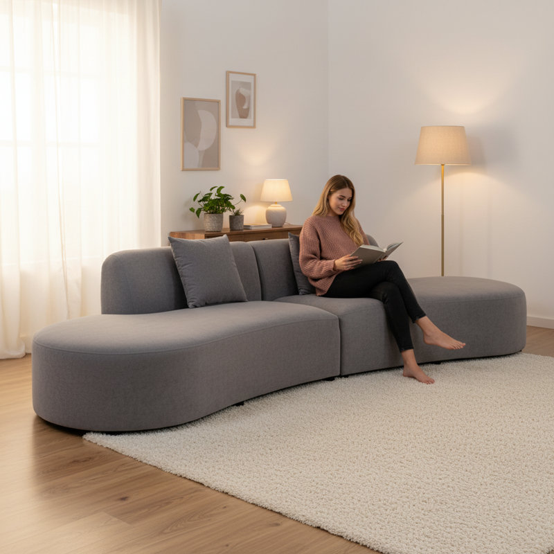 Canapé incurvé de 132,3 pouces de largeur, Gris