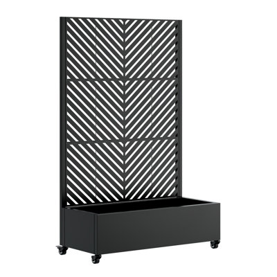 Boîte à fleurs en métal avec treillis, lit de jardin surélevé en métal avec treillis 73 po x 47 po x 16 po, boîte à fleurs en métal avec trous de drainage et roues verrouillables et écran d'intimité pour plantes grimpantes, légumes, vignes