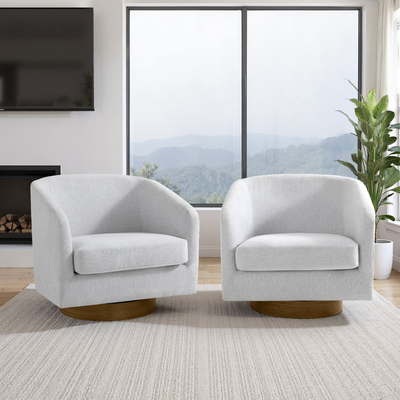 72Cm Wide Swivel Barrel Chair, Beige Chenille