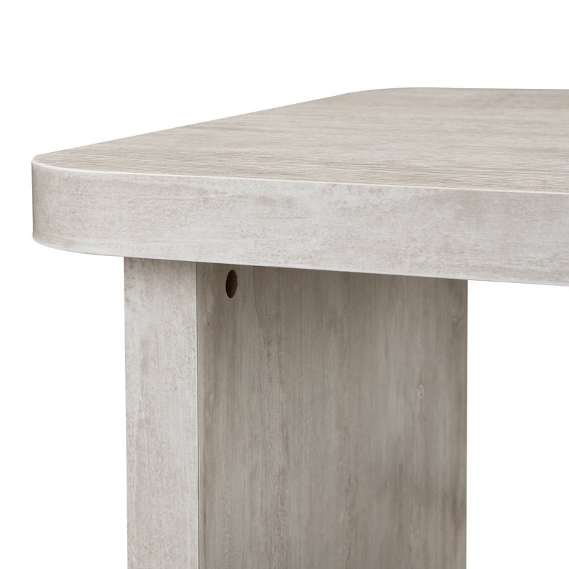 Table basse blanche en forme de L, 123 x 61 cm et 90 x 80 cm détachables, idéale pour un hall d'entrée, un jardin ou une salle à manger conviviale. Structure facile d'entretien.