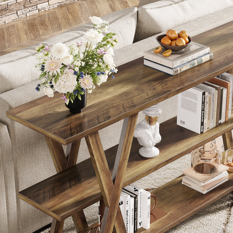 Aranda 70'' Console Table with 3 Open Storage Shelves X Shaped Legs